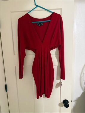 Morgan & Co. Red Long-Sleeve Cutout V-Neck Dress